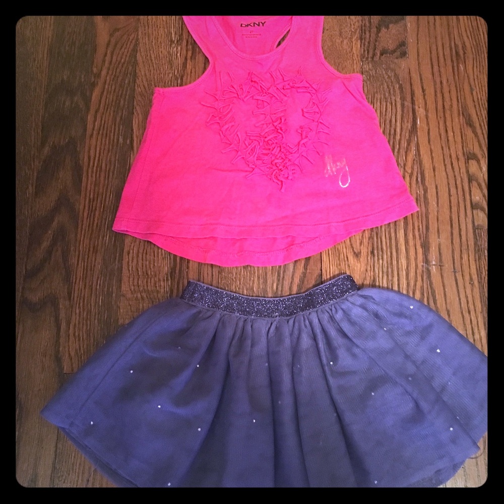 DKNY Tank Top & Children’s Place Glitter Skirt 24m